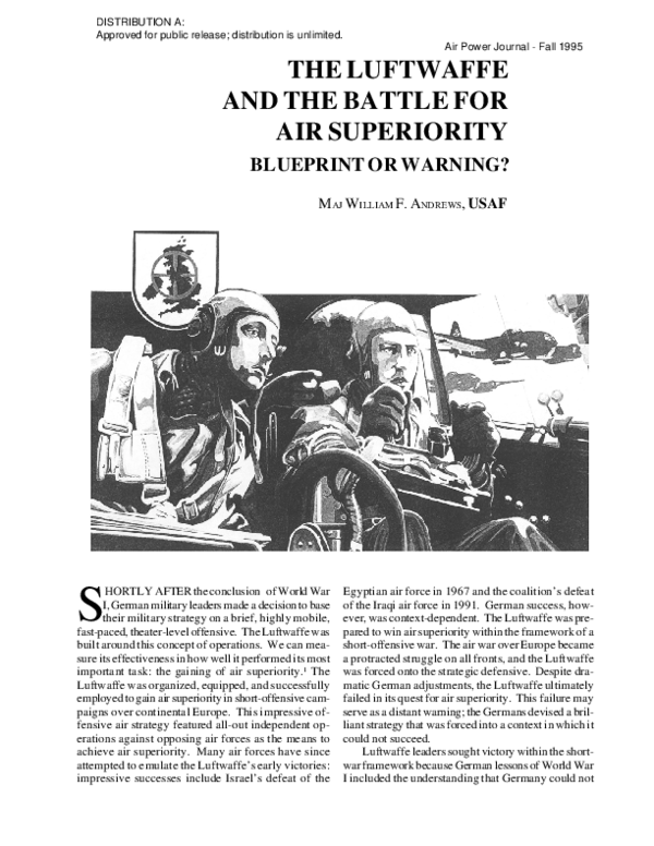 (PDF) THE LUFTWAFFE AND THE BATTLE FOR AIR SUPERIORITY BLUEPRINT OR WARNING