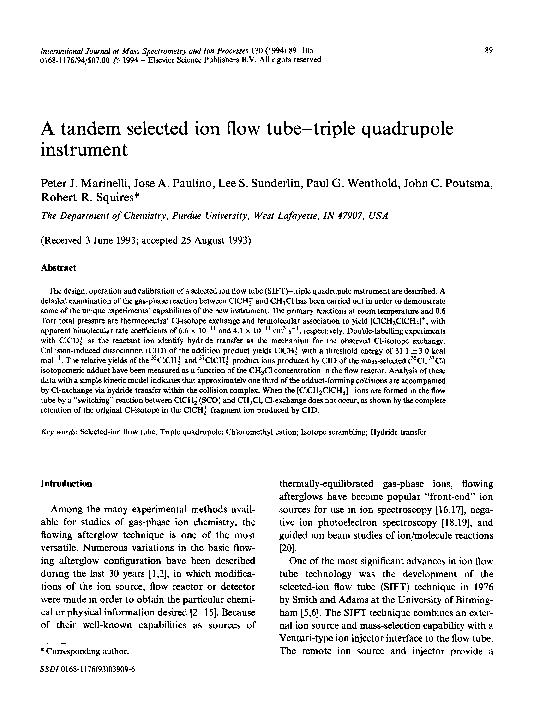 (PDF) A tandem selected ion flow tube—triple quadrupole instrument