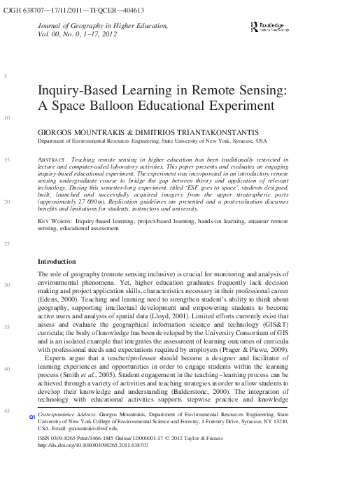 (PDF) Inquiry-Based Learning in Remote Sensing: A Space Balloon ...
