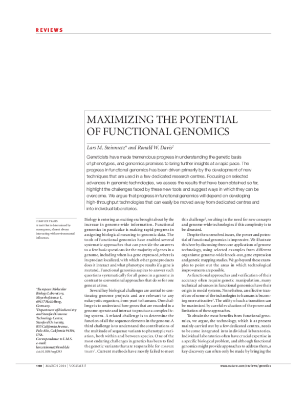 (PDF) Maximizing the potential of functional genomics