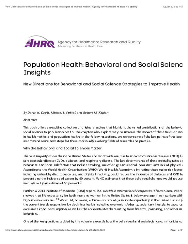 (PDF) New Directions for Behavioral and Social Science Strategies to