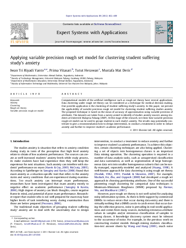 (PDF) Applying variable precision rough set model for clustering ...