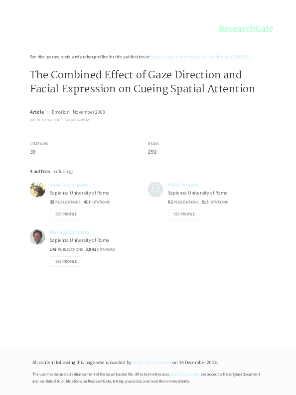 (PDF) The combined effect of gaze direction and facial expression on ...
