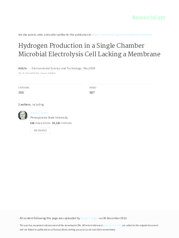 (PDF) Hydrogen production in a single chamber microbial electrolysis ...