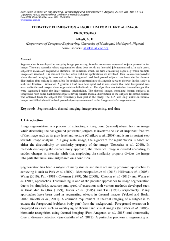 (PDF) ITERATIVE ELIMINATION ALGORITHM FOR THERMAL IMAGE PROCESSING