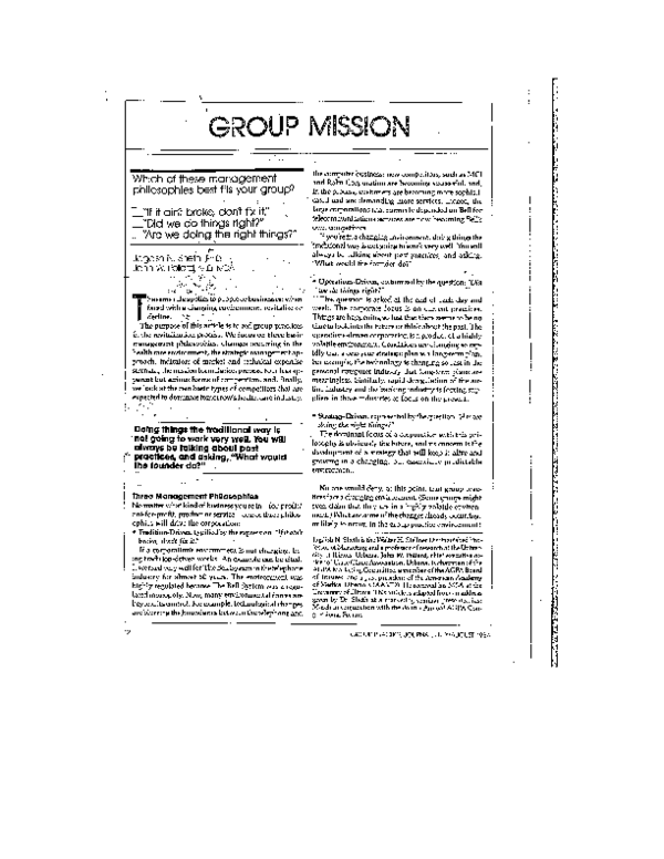 (PDF) Group Mission: Which of these management philosophies best fits ...