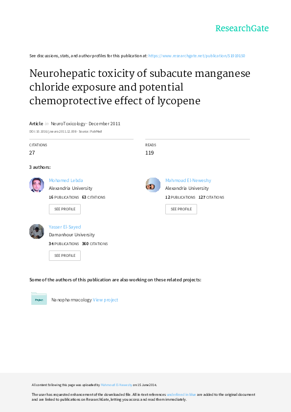 (PDF) Neurohepatic toxicity of subacute manganese chloride exposure and