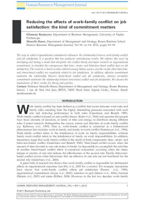 (PDF) Reducing the effects of work-family conflict on job satisfaction ...