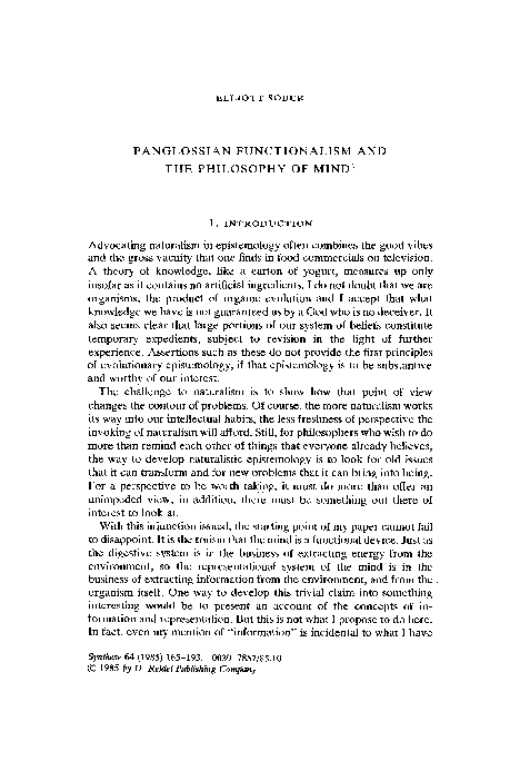 (PDF) Panglossian functionalism and the philosophy of mind