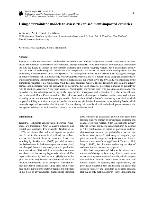 (PDF) Using deterministic models to assess risk in sediment-impacted ...