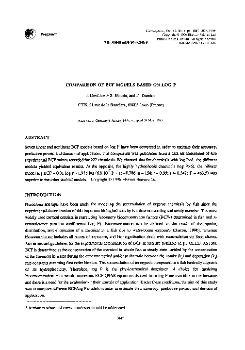 (PDF) Comparison of BCF models based on log P
