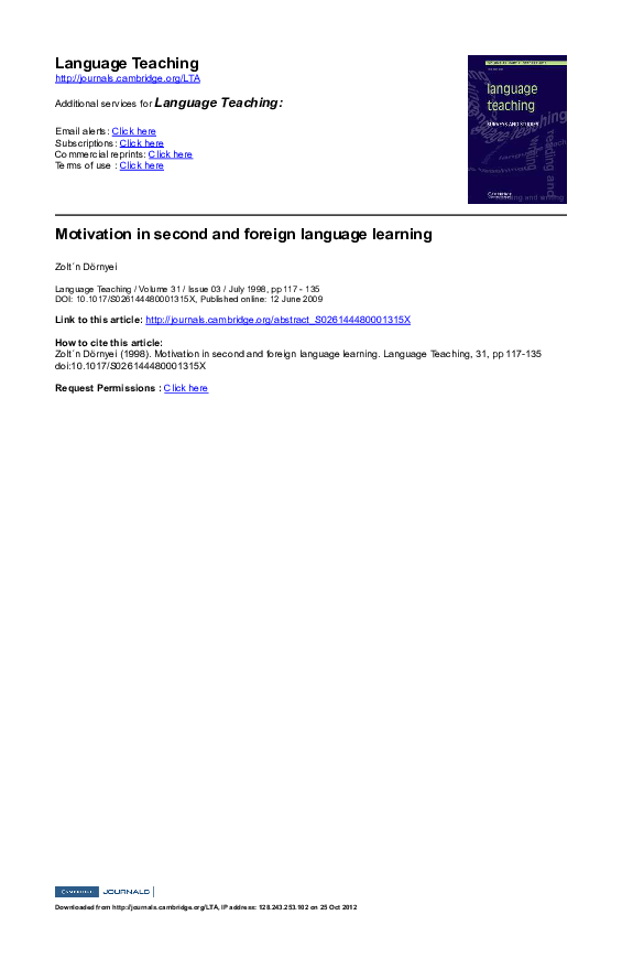 PDF) Motivation in second and foreign language learning