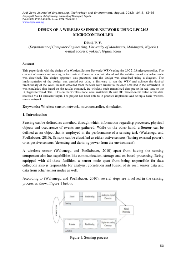 (PDF) DESIGN OF A WIRELESS SENSOR NETWORK USING LPC2103 MICROCONTROLLER