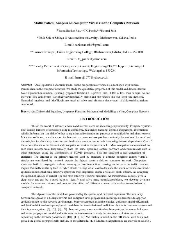 (PDF) Mathematical Analysis on computer Viruses in the Computer Network