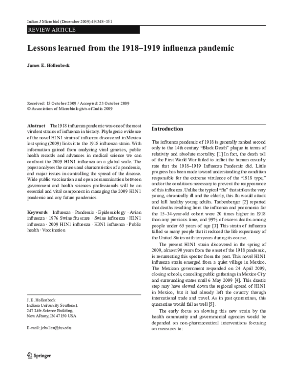 (PDF) Lessons learned from the 1918 1919 influenza pandemic