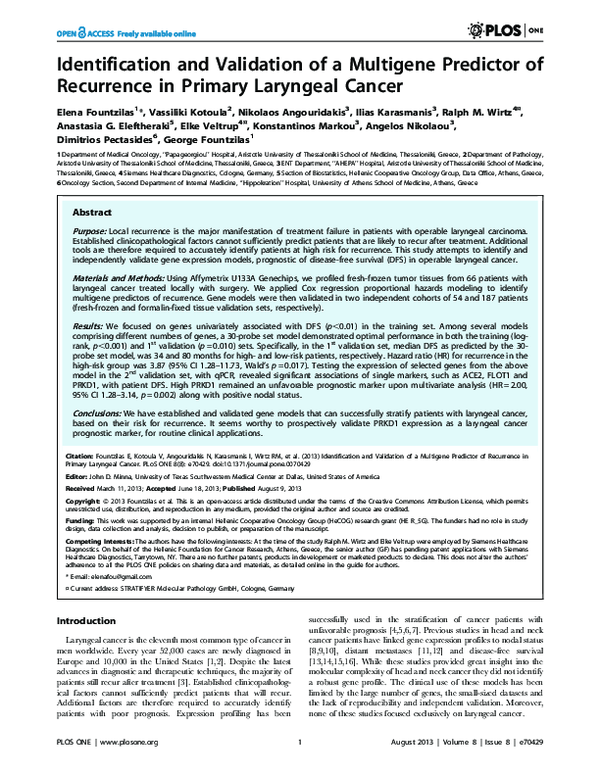 (PDF) Identification and validation of a multigene predictor of ...