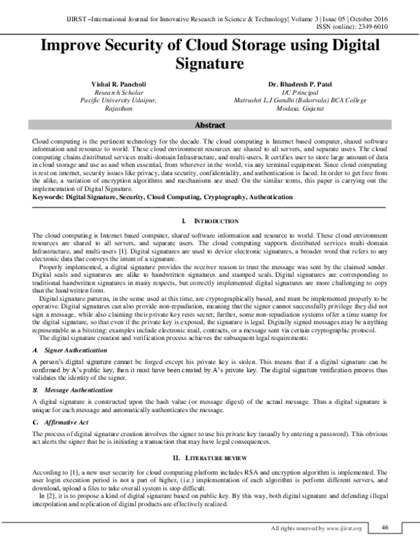(PDF) Improve Security of Cloud Storage using Digital Signature