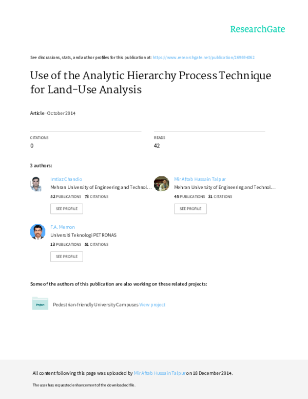 (PDF) Use of the Analytic Hierarchy Process Technique for Land-Use Analysis