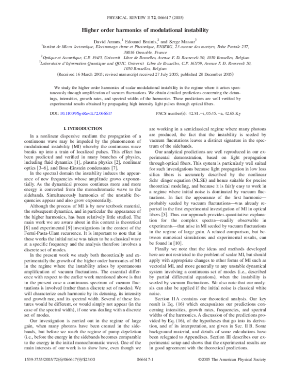 (PDF) Higher order harmonics of modulational instability