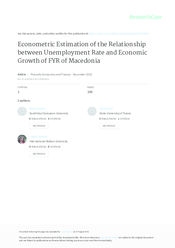(PDF) Econometric Estimation of the Relationship between Unemployment ...