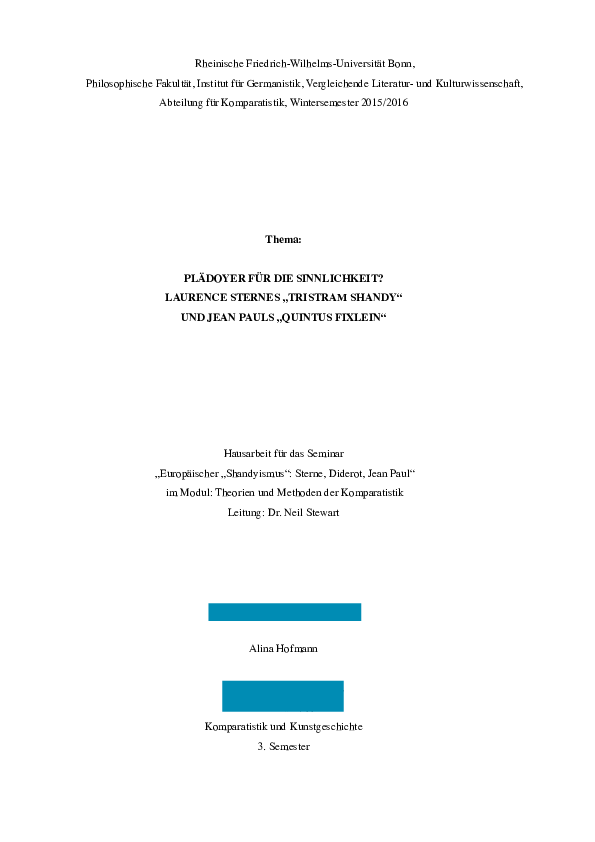 Pdf Pladoyer Fur Die Sinnlichkeit Laurence Sternes Tristram