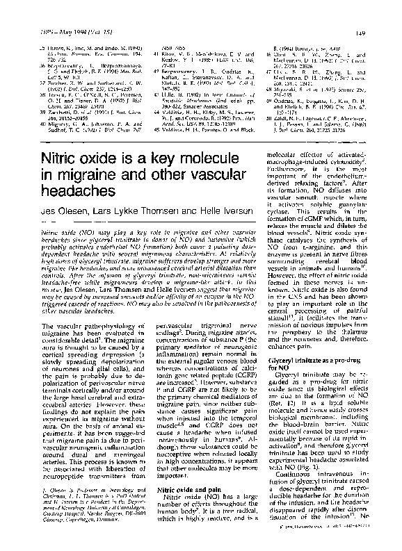 (PDF) Nitric oxide is a key molecule in migraine and other vascular headaches Helle Iversen
