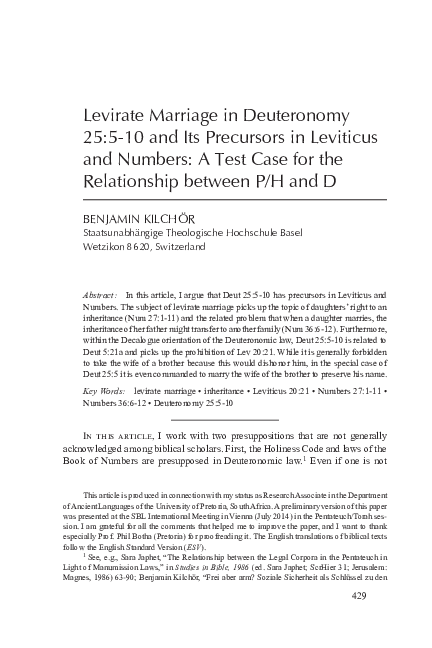 (PDF) Levirate Marriage in Deuteronomy 25:5-10 and Its Precursors in ...