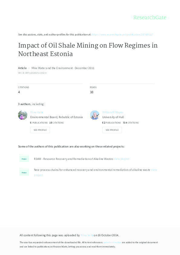 (PDF) Impact of Oil Shale Mining on Flow Regimes in Northeast Estonia