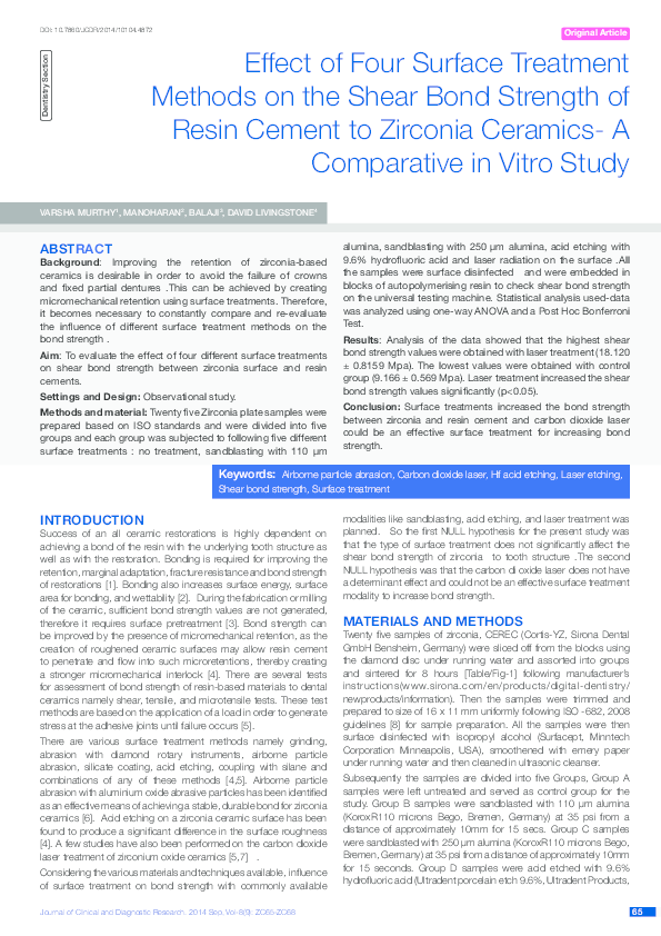(PDF) Effect of Four Surface Treatment Methods on the Shear Bond ...