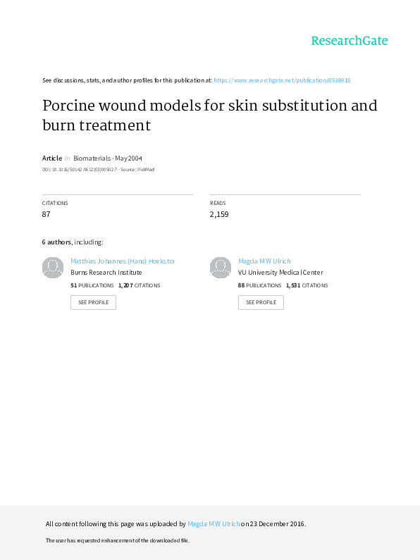 (PDF) Porcine wound models for skin substitution and burn treatment