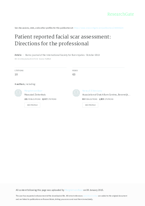 (PDF) Patient reported facial scar assessment: directions for the ...