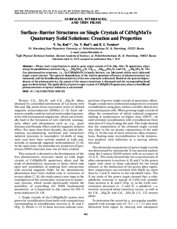 (PDF) Surfacebarrier structures on single crystals of CdMgMnTe