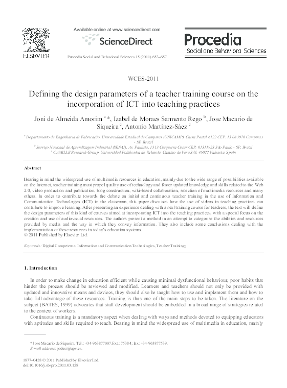 (PDF) Defining the design parameters of a teacher training course on ...
