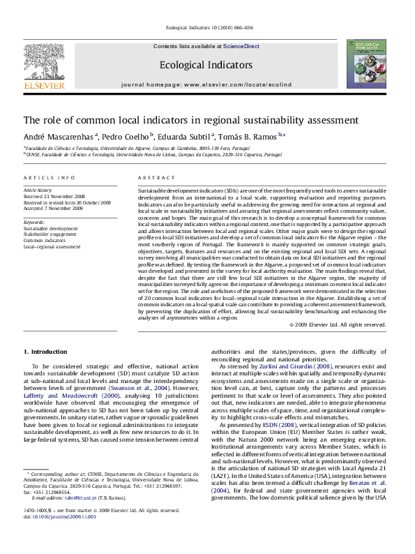 (PDF) The role of common local indicators in regional sustainability ...