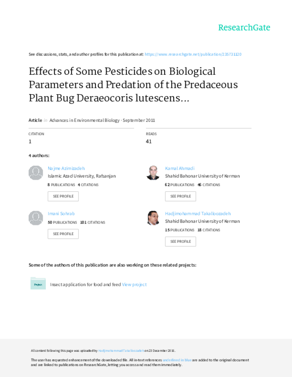 (PDF) Effects of Some Pesticides on Biological Parameters and Predation