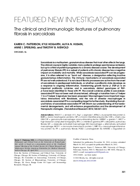 (PDF) The clinical and immunologic features of pulmonary fibrosis in ...