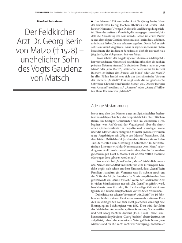 (PDF) Der Feldkircher Arzt Dr. Iserin von Matzo (+1528) ein