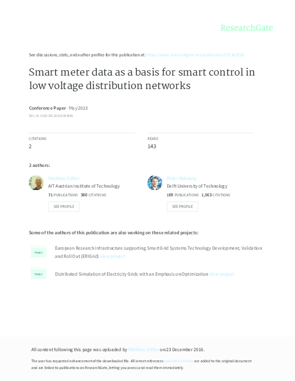(PDF) Smart meter data as a basis for smart control in low voltage ...