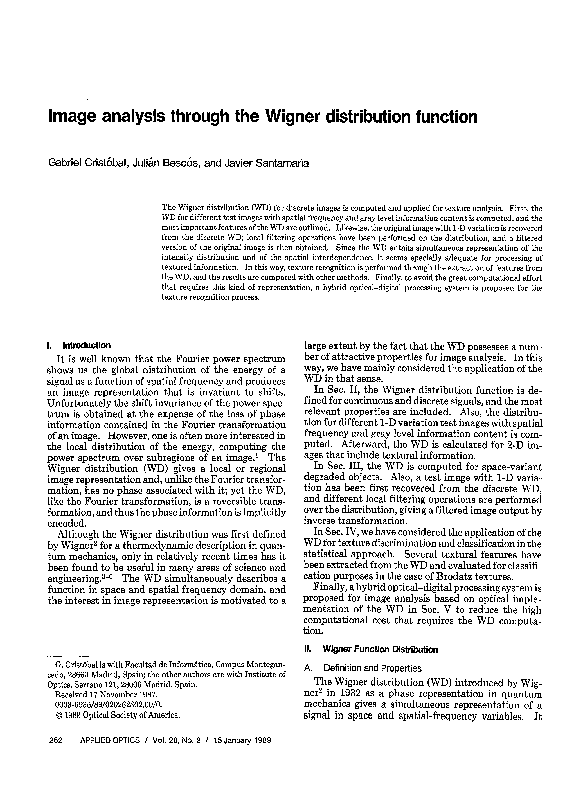 (PDF) Image analysis through the Wigner distribution function