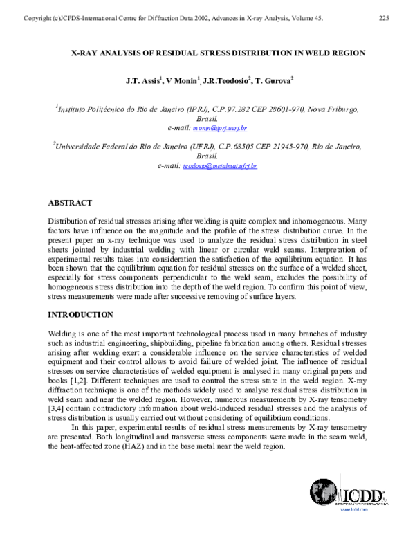 (PDF) X-Ray Analysis of Residual Stress Distribution in Weld Region