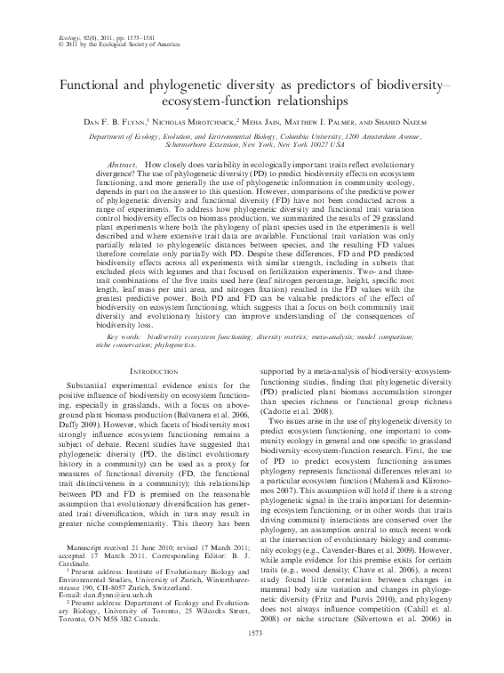 (PDF) Functional and phylogenetic diversity as predictors of ...
