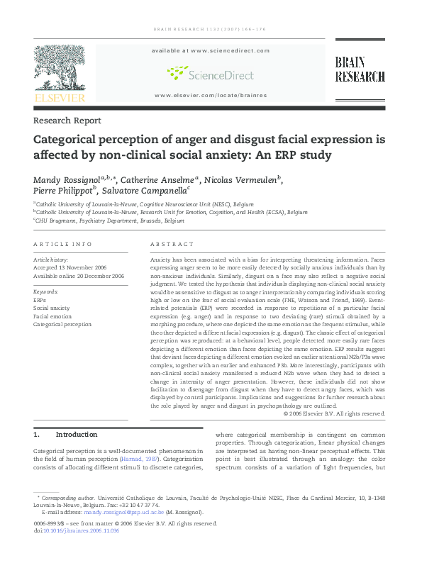 (PDF) Categorical perception of anger and disgust facial expression is ...