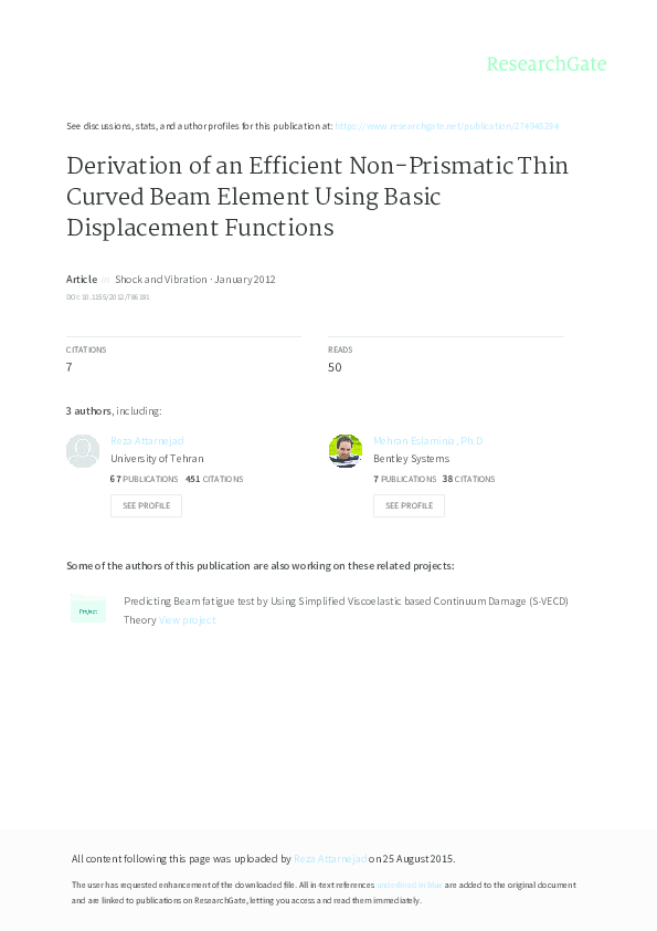 (PDF) Derivation of an efficient nonprismatic thin curved beam element