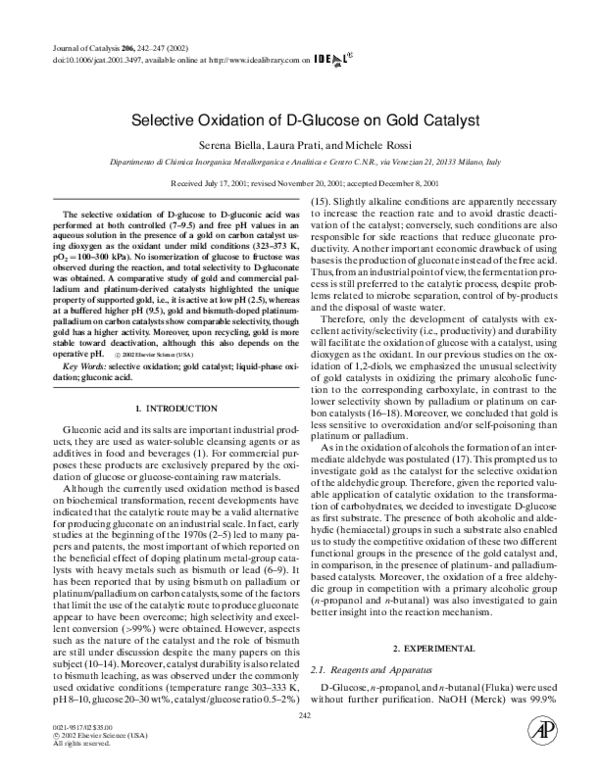 (PDF) Selective Oxidation of D-Glucose on Gold Catalyst