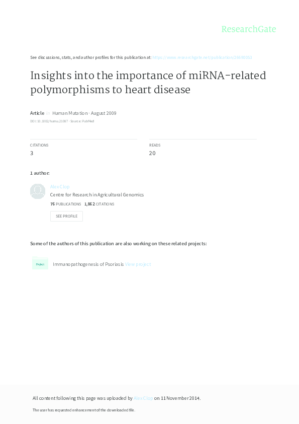 (PDF) Insights into the importance of miRNA‐related polymorphisms to ...