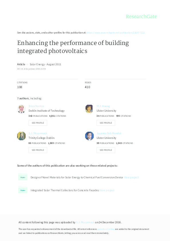 (PDF) Enhancing the performance of building integrated photovoltaics