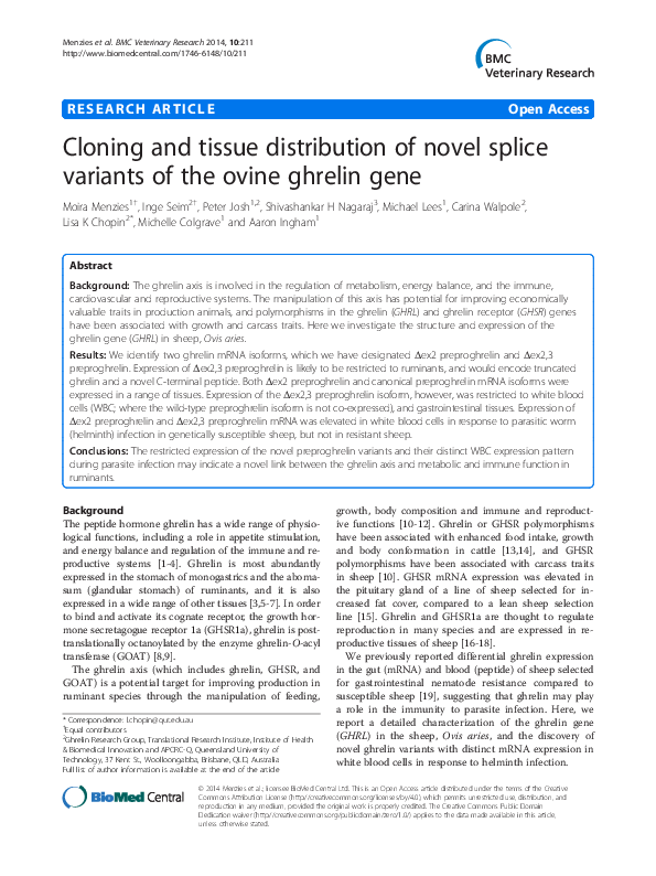 (PDF) Cloning and tissue distribution of novel splice variants of the ...