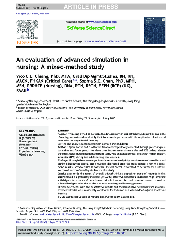 (PDF) An evaluation of advanced simulation in nursing: A mixed-method study