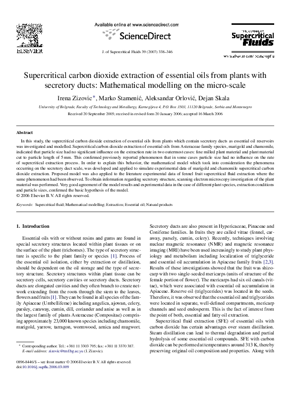(PDF) Supercritical carbon dioxide extraction of essential oils ...