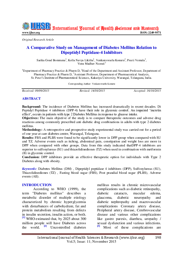 (PDF) A Comparative Study on Management of Diabetes Mellitus Relation ...